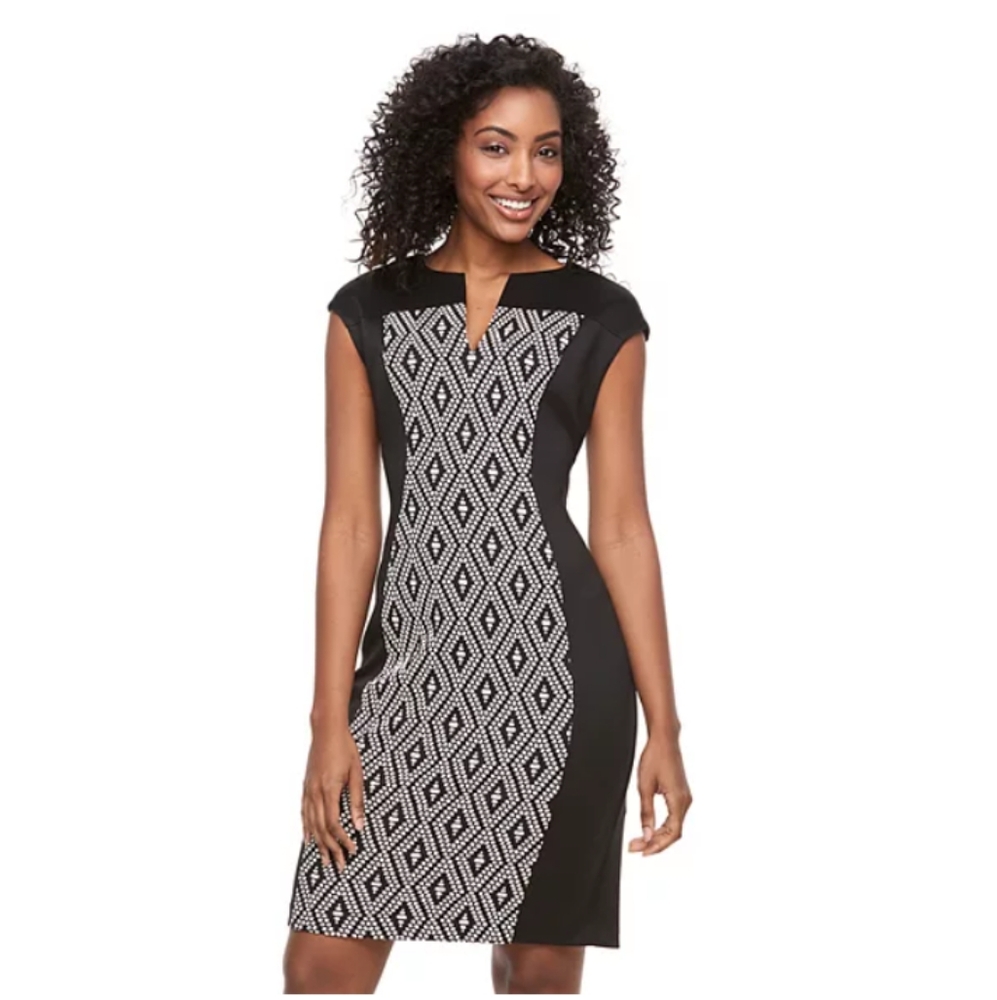 Elegant Connected Apparel Color block Plus Size Black and Silver Dress